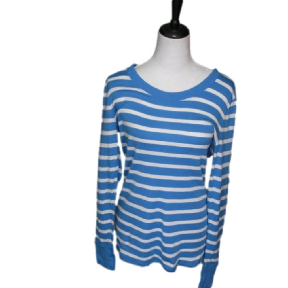GAP Super Soft Blue/White Stripe Long Sleeve Top Size Large